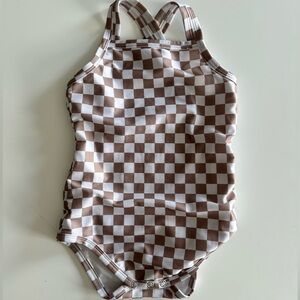 TAN CHECK SWIMSUIT | 2-3y EUC